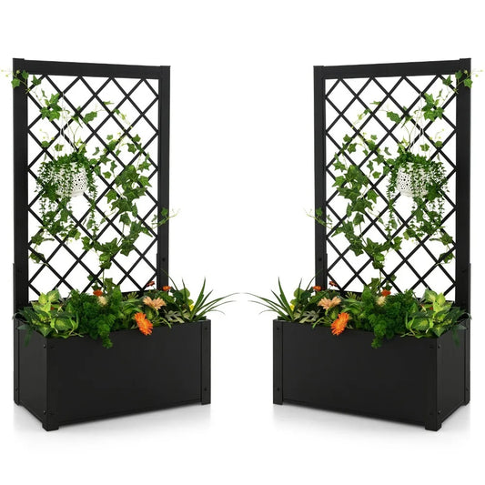 2 PCS Raised Garden Bed with Trellis Metal Planter Box for Climbing Plants
