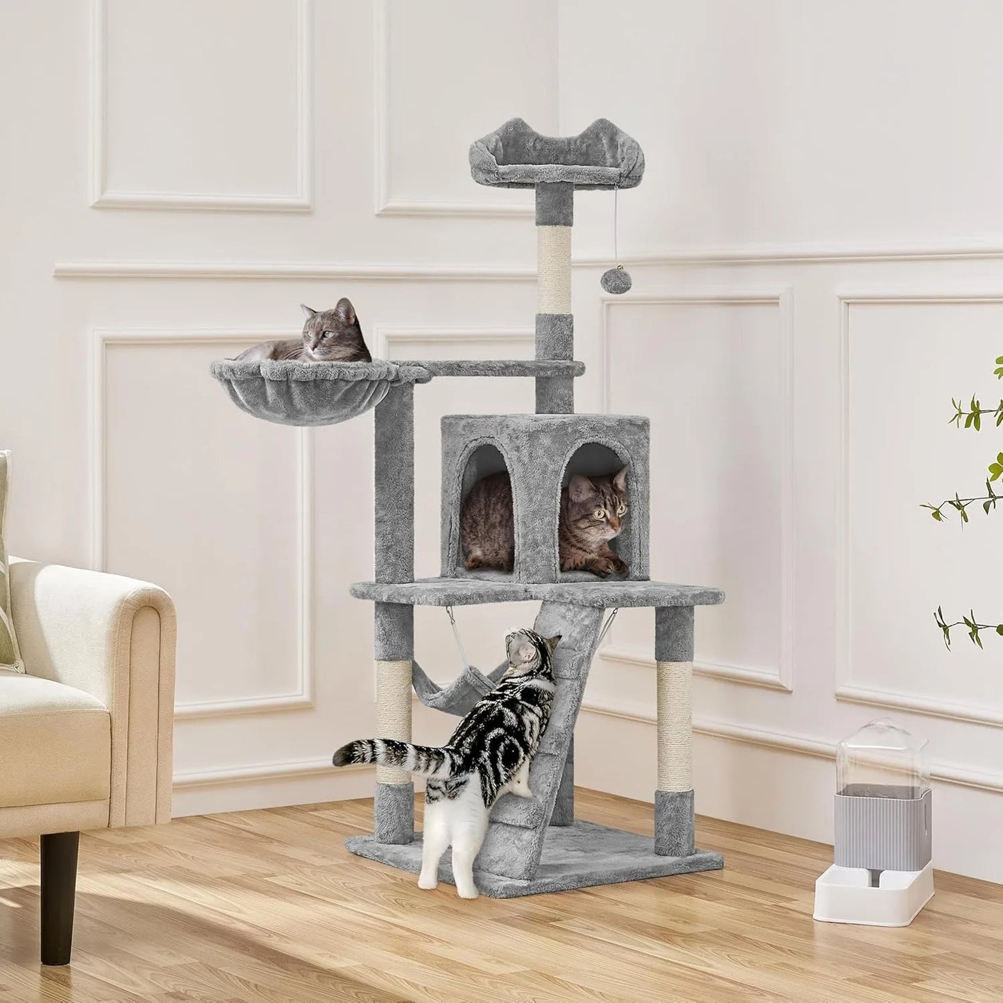 54 inch Cat Tree Tower, Multi-Level Pet House Furniture with Cat-Ear Perch, Funny Tunnel & Hammock, Scrctching Posts,