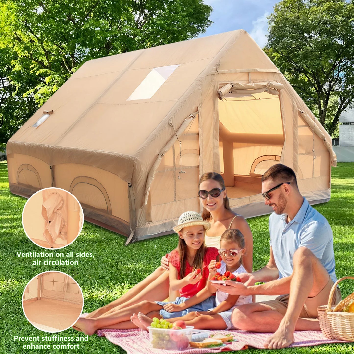 Inflatable Tent with Pump Glamping Camping Tents House Waterproof Windproof for 4 Seasons