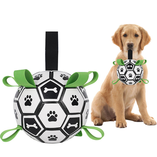 Dog Soccer Ball With Straps Tug Of War Interactive Leather Toy