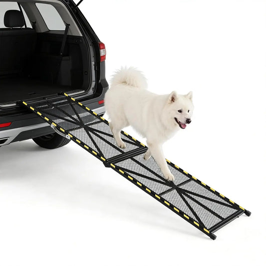 Dog Ramp for Pets - Collapsible & Portable Steel Pet Ramp, Incline Access Ramp for Car SUV/Truck/RV/Bed, Lightweight Ramps with Non-Slip Mesh Up to 300LBS, Black