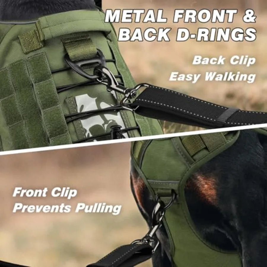 Tactical Dog Harness for Large Dogs, Heavy Duty No Pull Dog Harness with Handle, Adjustable Reflective, Green Military K9 Style