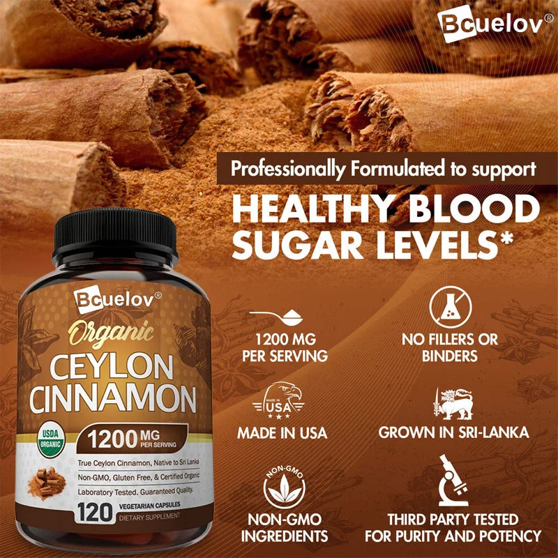 Organic Ceylon Cinnamon Capsules - 1200mg Per Serving - Joints Healthy, Antioxidant Supports