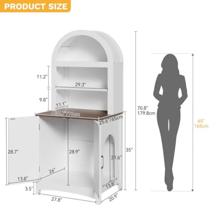 70.8in Large Hidden Cat Litter Box Furniture with Shelves High-Gloss Modern Litter Box Enclosure for Self-Cleaning Litter Boxes