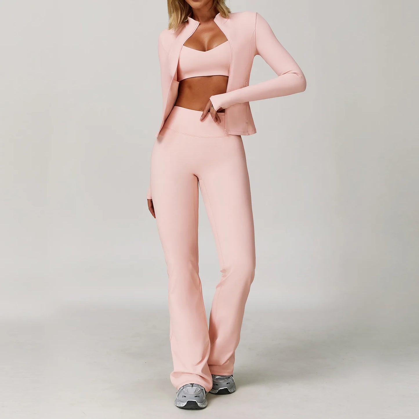 3PCS Gym Set Women Yoga Bra Jacket High Waist Workout Scrunch Leggings Shorts Sports Suit 2 Pieces Yoga Set Fitness Clothes