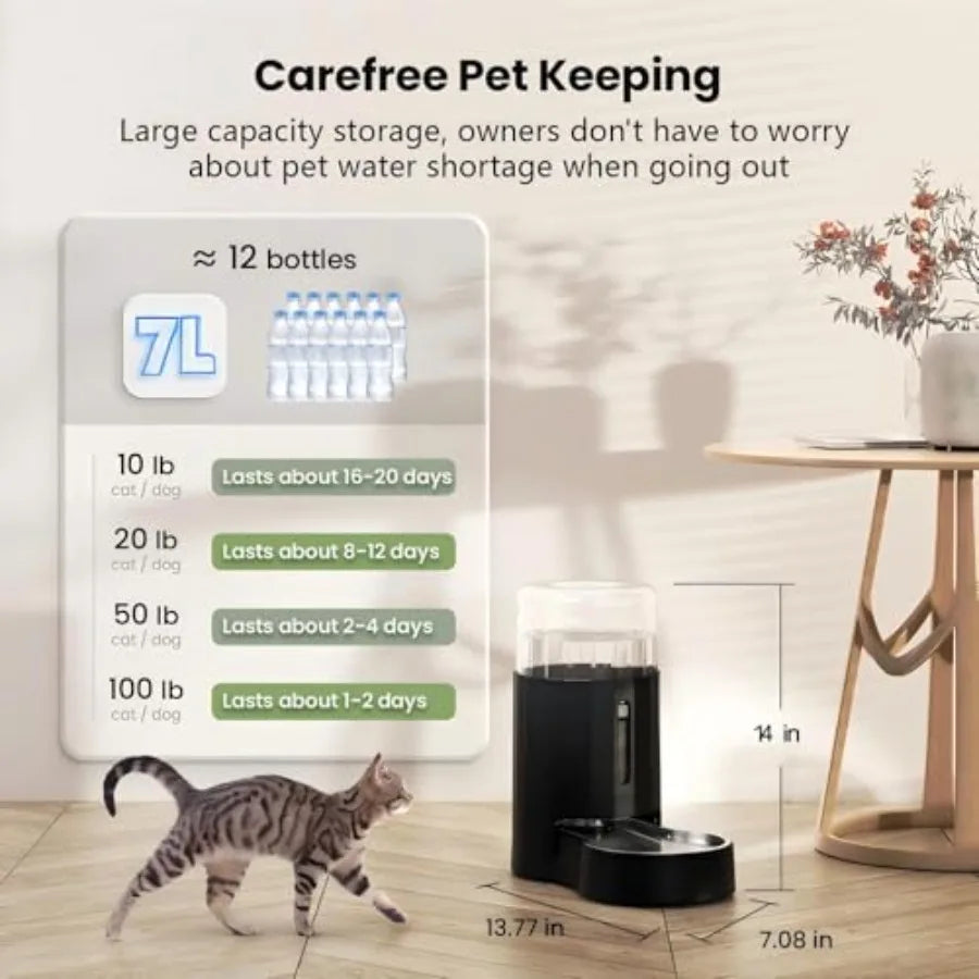 Dog Water Bowl Dispenser 7L Automatic Dog and Cat Water Dispenser with Stainless Steel Bowl Gravity Waterer Large Capacity and