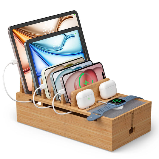 Bamboo Charging Station Organizer for Phones and Tablets