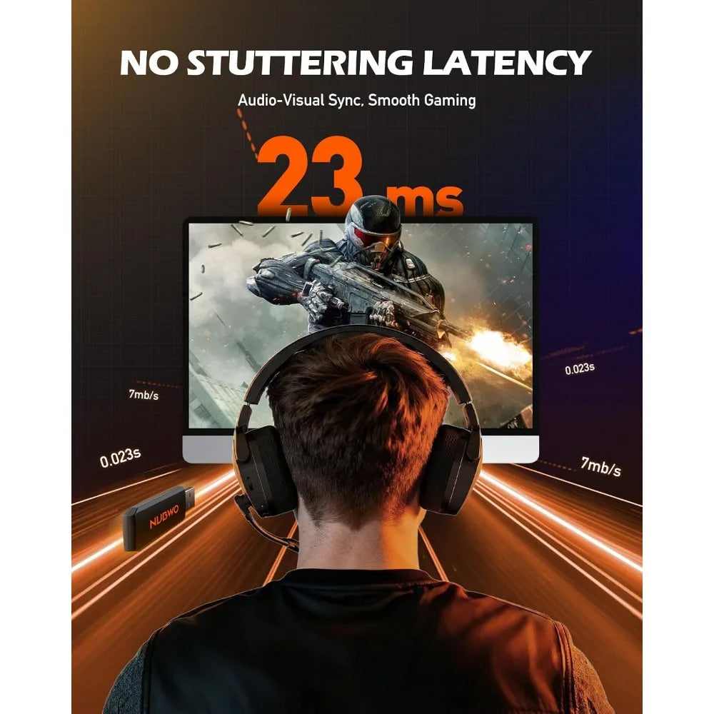 Wireless Gaming Headset with Mic, Zero Interference, 100-Hour Battery, 23ms Sync for FPS Gamers, All Devices Compatible