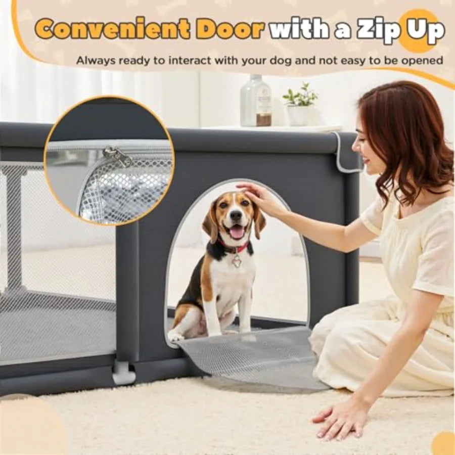 71x59x26 Inches Puppy Playpen with Gate Dog Playpen for Puppies or Small Dogs Sturdy Safety Dog Fence Pet Playpen with Thickene