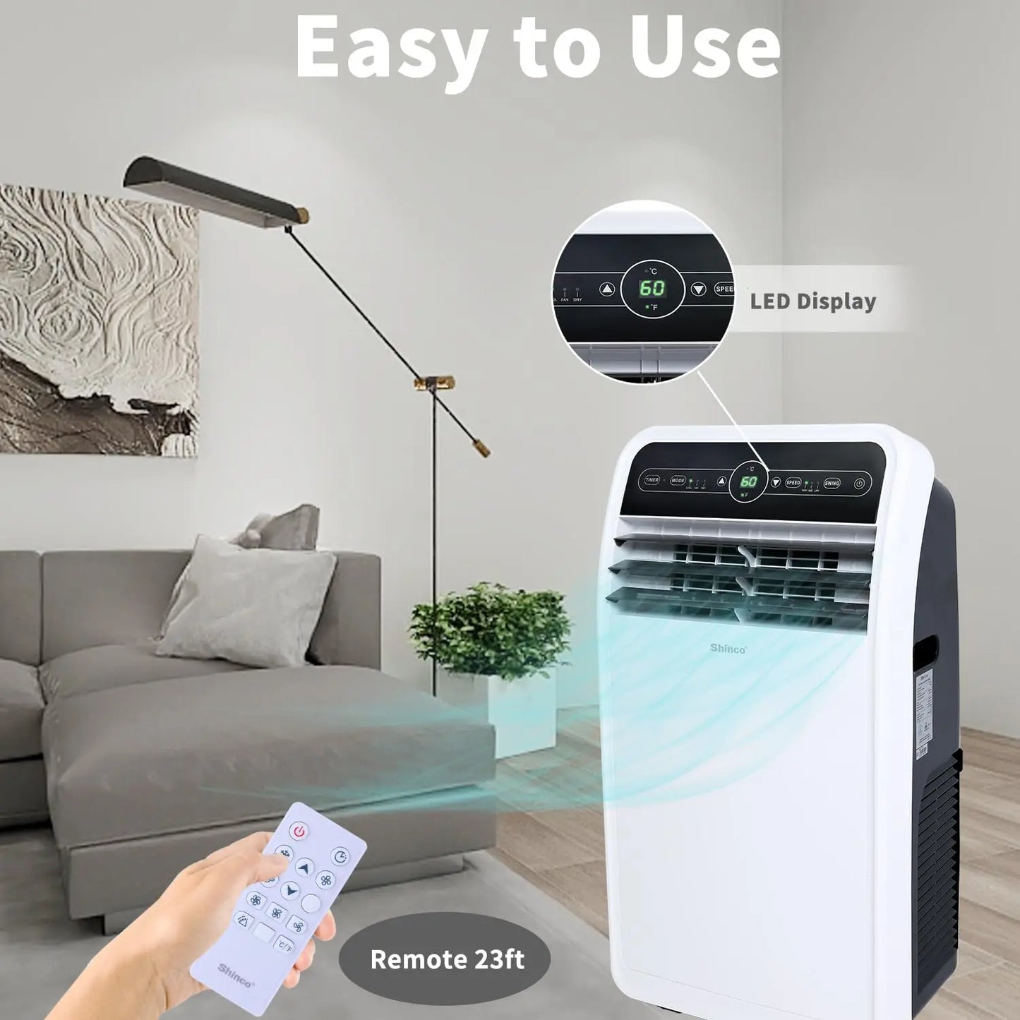 Shinco 10,000 BTU Portable Air Conditioner, Portable AC Unit with Built-in Cool, Dehumidifier & Fan Modes for Room up to 400 sq.
