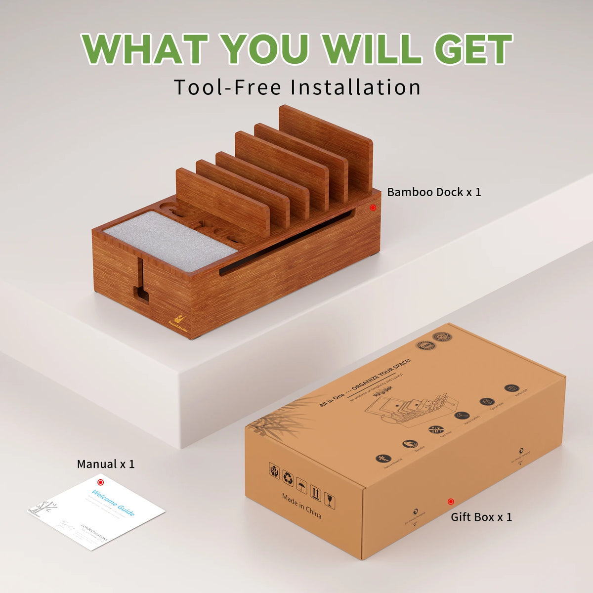 Bamboo Charging Station Organizer for Phones and Tablets