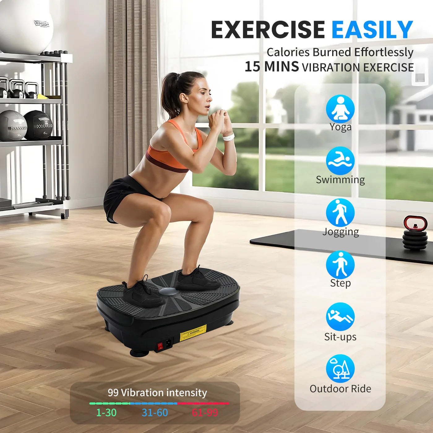 Vibration Platform Exercise Machine Portable Full Body Workout Fitness Shaker with Resistance Bands 9 Preset Modes Auto Mode