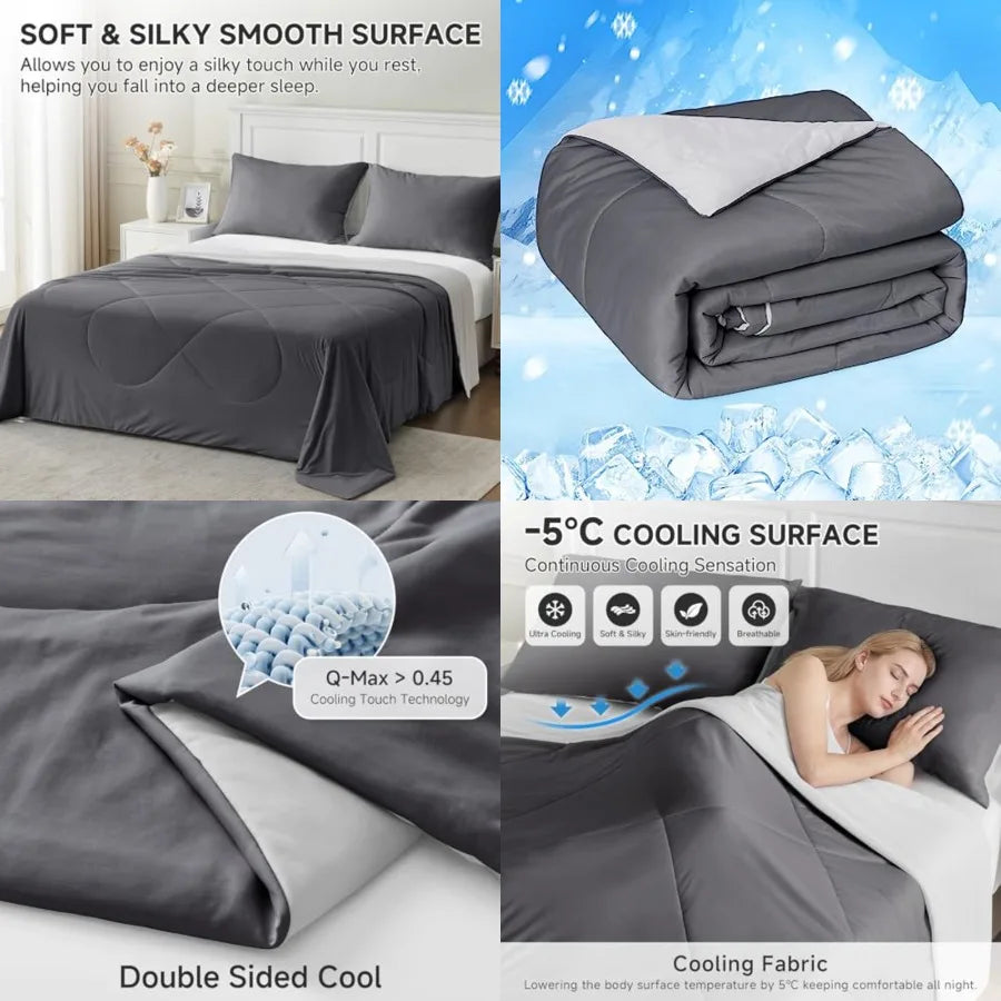Cooling Comforter Japanese Double-Sided Cold Tech Fabric Cooling Blanket for Night Sweats Hot Sleepers, Q-Max 0.45 Soft Breatha