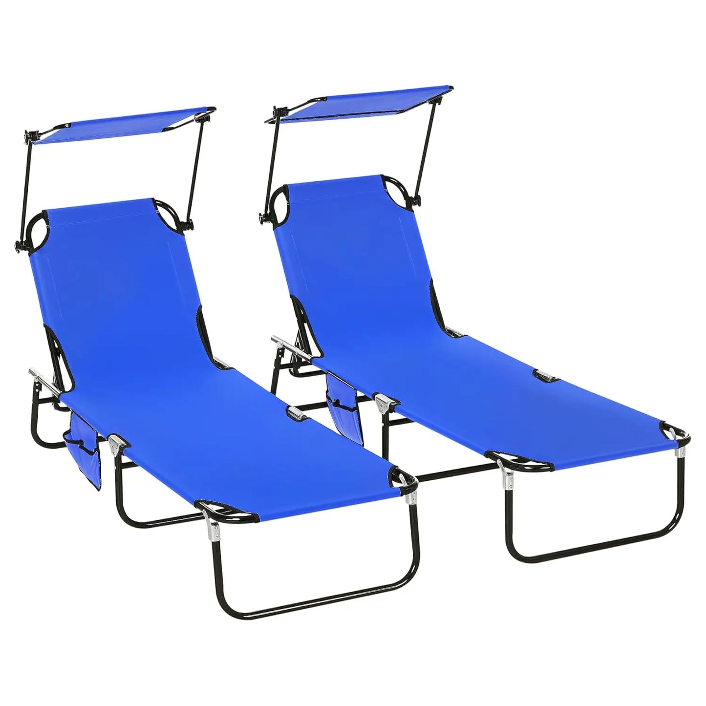 Folding Chaise Lounge Pool Lounge Chairs Set of 2, Outdoor Sun Tanning Chairs with Canopy Shade, Reclining Back, Customized