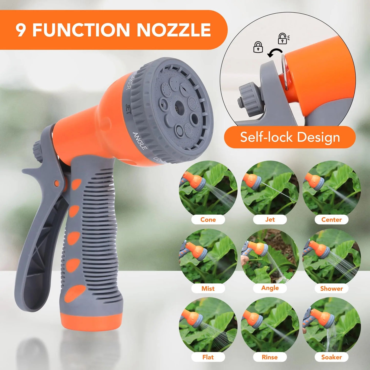 Wall Mounted Retractable Garden Hose Reel, 1/2 in x 72/100 ft, Auto Slow Rewind, 180° Swivel, 9-Function Nozzle, Any Length Lock