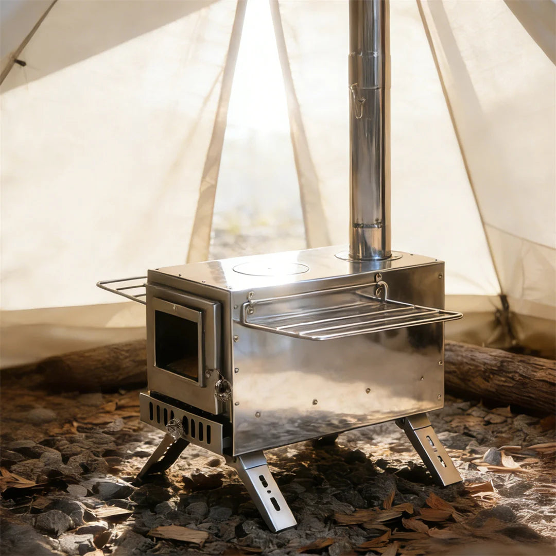 Hot Tent Stove: Stainless Steel Wood Burning Stove Portable Wood Stove w/ Chimney Pipes for Outdoor Heating & Cooking, Hot Tent Stove for Camping