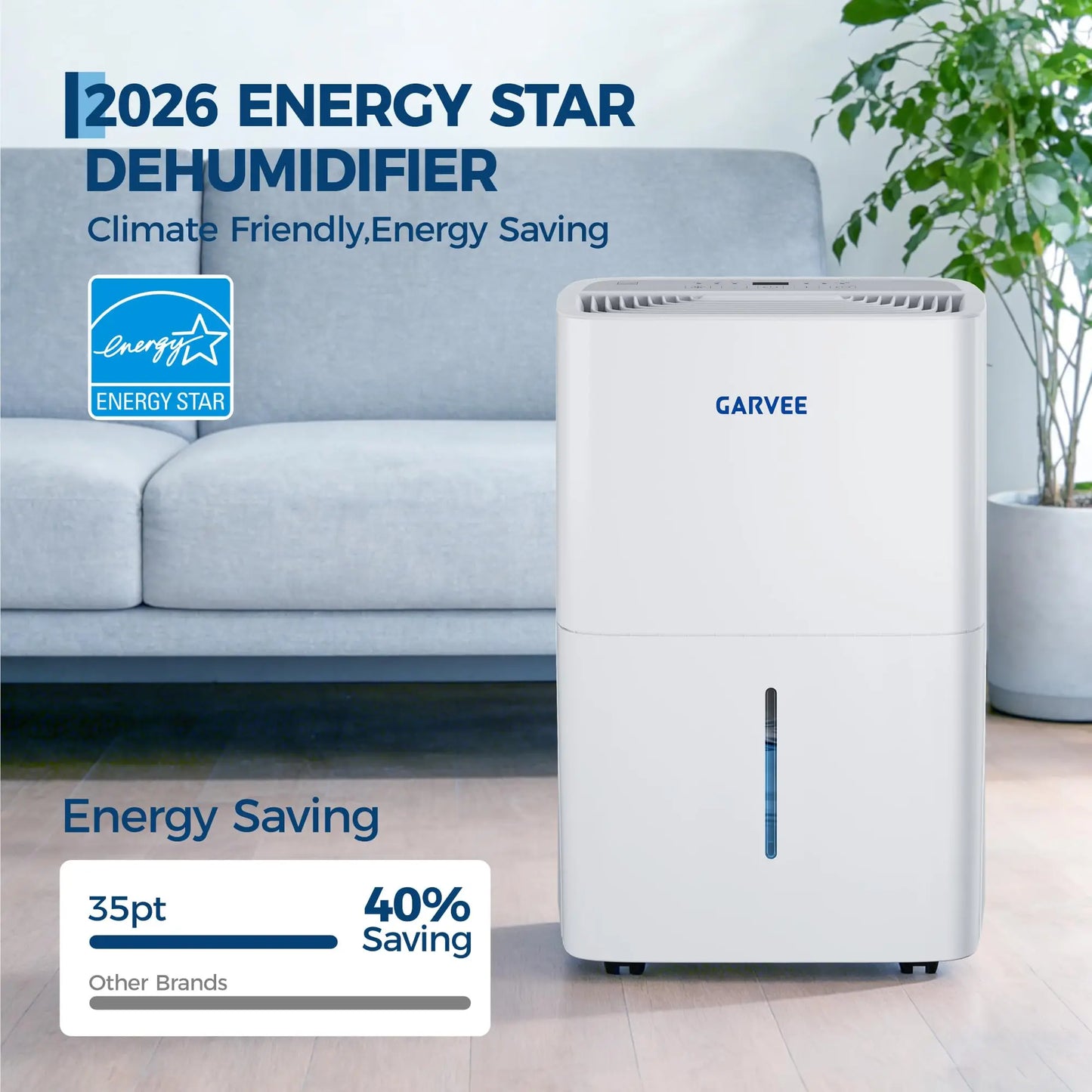 Portable 35 Pint Dehumidifier For Home Basement Bathroom, Up To 4,500 Sq Ft, Quiet Compact Unit With Reusable Filter