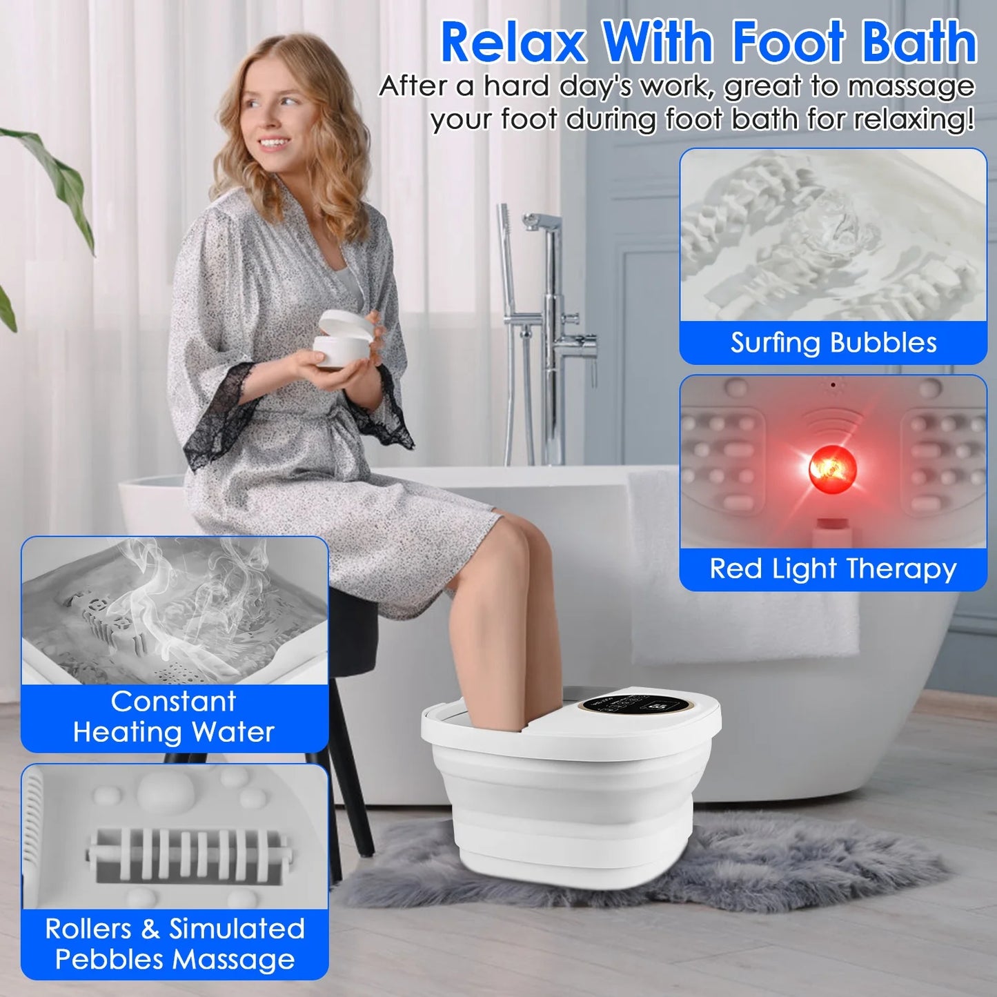 Foldable Foot Spa Massager With Remote, 24 Heating Levels, Rollers