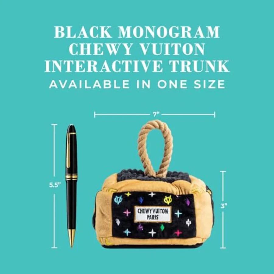Black Monogram Chewy Vuiton Interactive Trunk Plush Designer Dog Toys with Interactive Squeaker Stimulating Pet Enrichment Mach