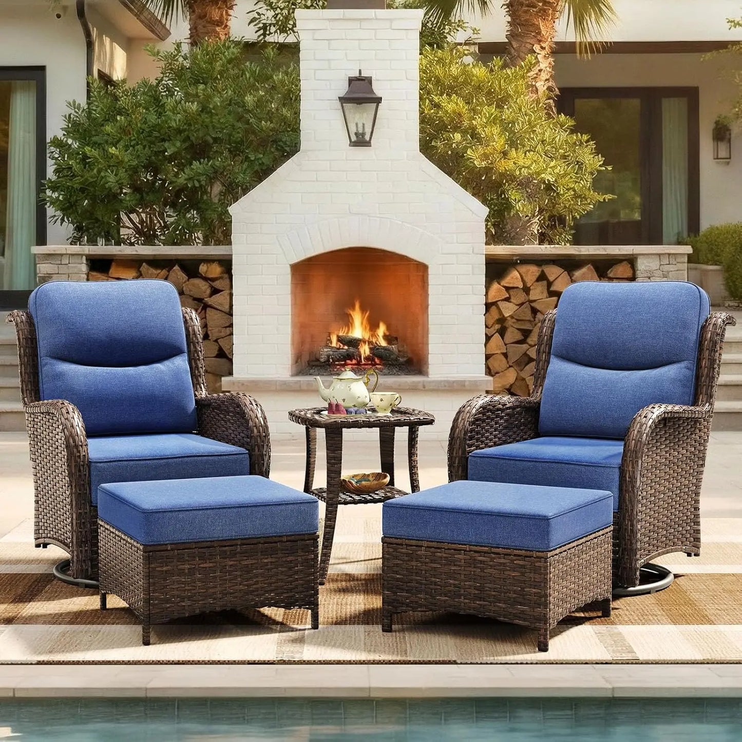 Luxury Patio Furniture Set with 6-inch Thick Cushion, Outdoor High Back Swivel Rocker Patio Chairs, 5PCS Wicker, Customized
