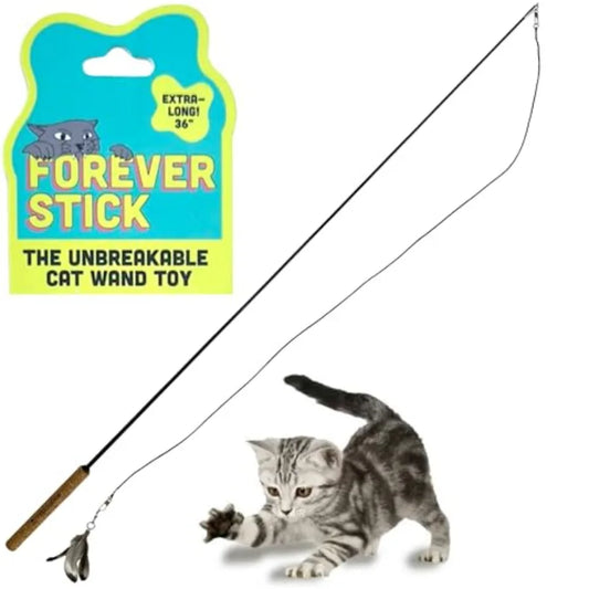 Forever Stick Extra Long Durable Cat String Toy with Feather on Stick for Indoor Cats Unbreakable Fishing Pole Play Toy in Blue