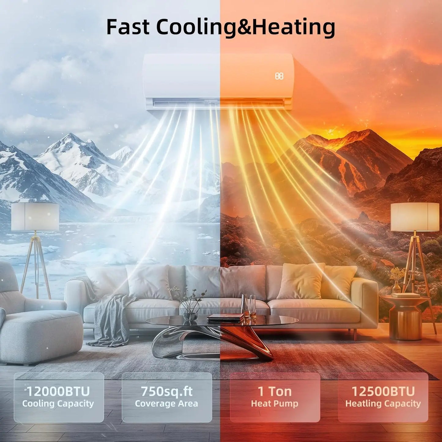 12000BTU Mini Split Air Conditioner Heat Pump 19 SEER2 110V Cools 750sqft Ductless Inverter Pre-Charged Condenser Custom