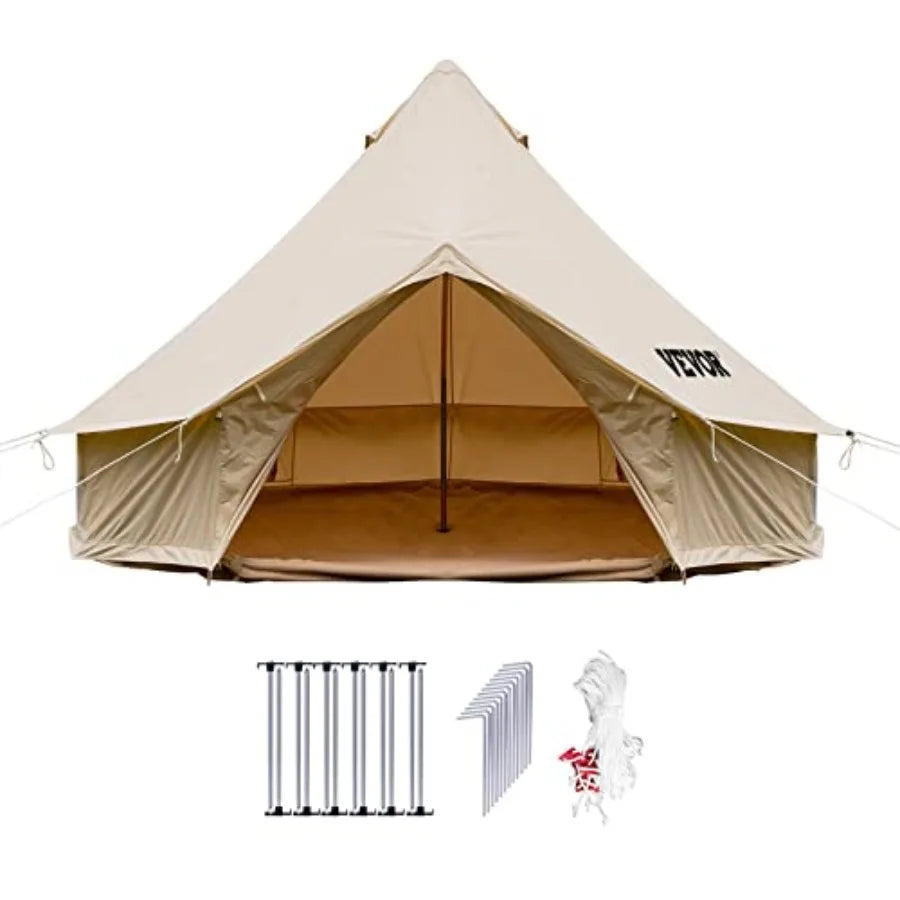 Canvas Bell Tent - 4 Seasons Breathable 100 Cotton Canvas Yurt - w/Stove Jack, Luxury Glamping Tent Waterproof for Family