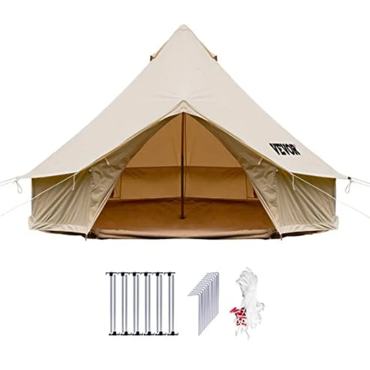 Canvas Bell Tent - 4 Seasons Breathable 100 Cotton Canvas Yurt - w/Stove Jack, Luxury Glamping Tent Waterproof for Family
