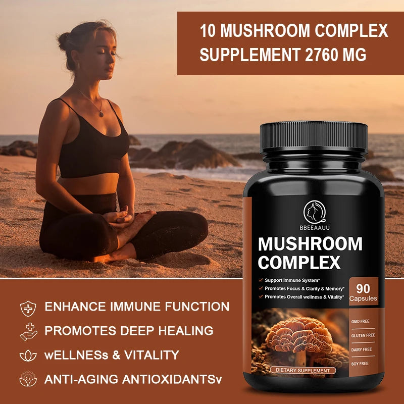 BBEEAAUU Mushroom Complex Capsules Support Energy, Digestion,Focus,Memory & Brain Overall Health Support Dietary Supplement