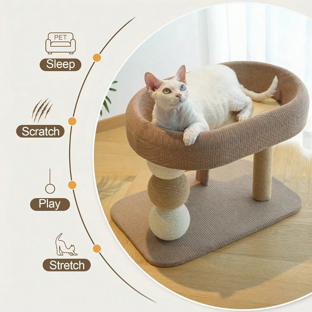Multi-Level Cat Tree for Indoor Cats with Scratching Post, Large Bed, Cooling Mat, Ladder, Sisal Balls and Stable Base
