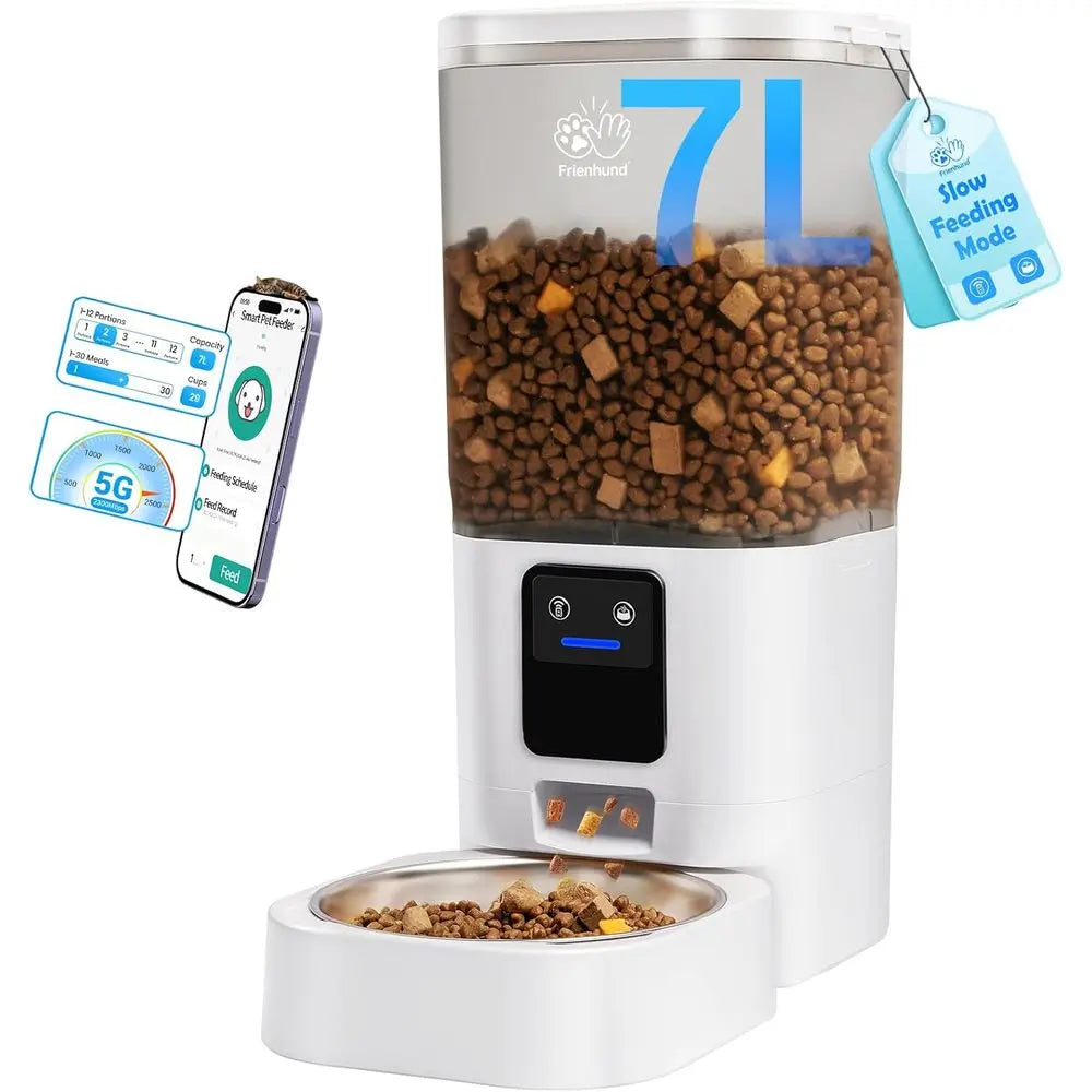 Automatic Cat Feeder with 5G: Automatic Dog Feeder with Slow Feed & Smart APP Control, 7L Timed Auto Cat Food Dispenser with Ale