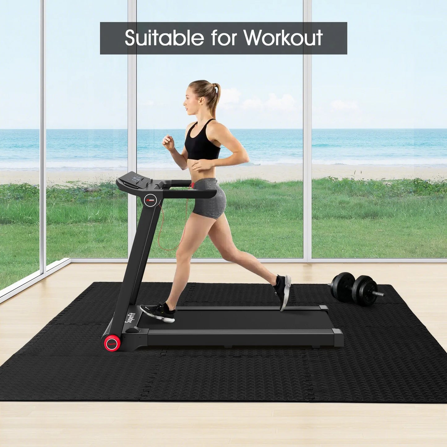 48 Tiles 1/2" Puzzle Floor Exercise Mat Interlocking Anti-slip EVA Foam Black