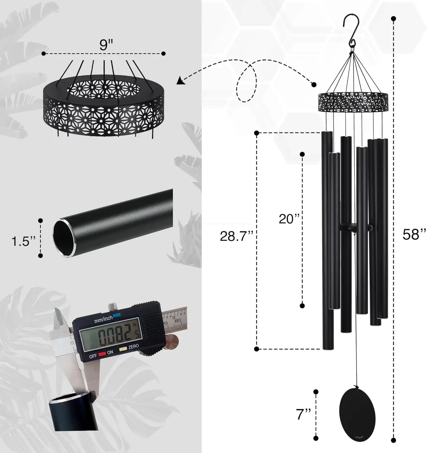 58'' Deep Tone Wind Chimes for Outdoor Garden Patio Yard, Memorial Sympathy Gift, Home Decor