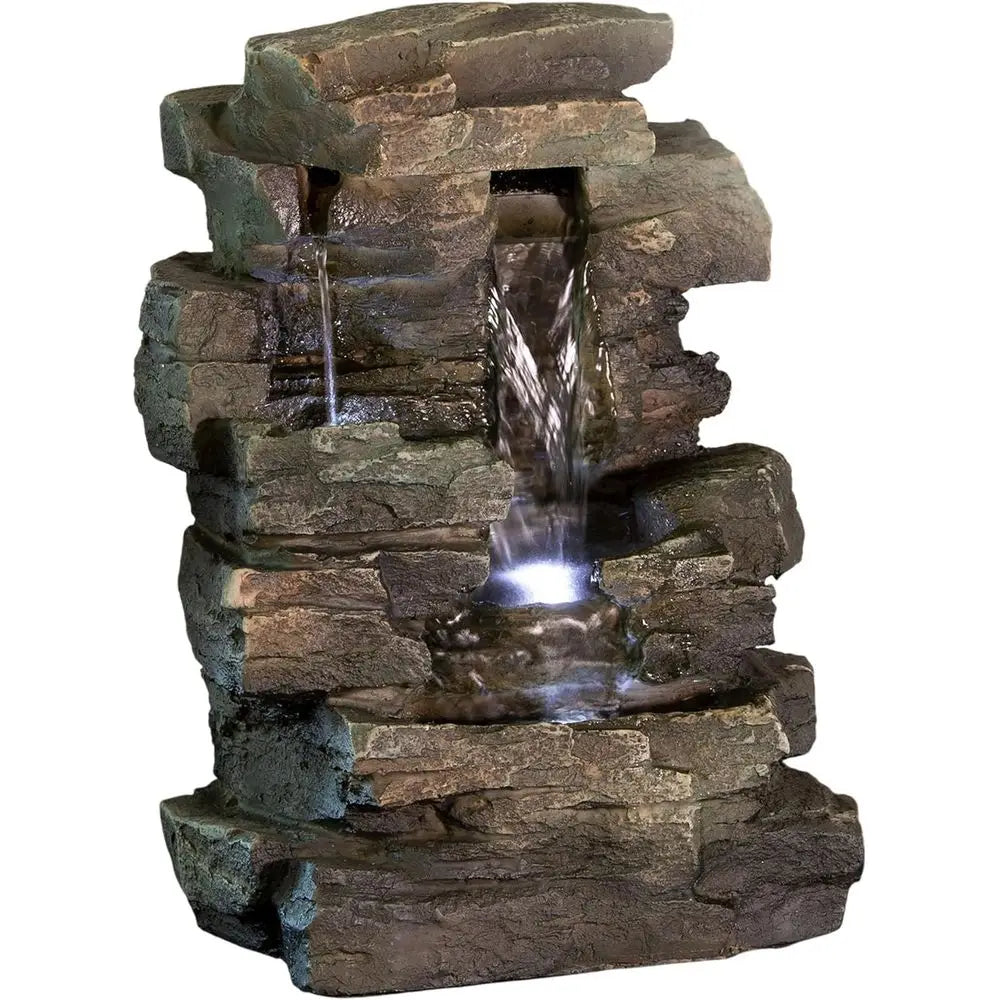 13" Tall Indoor Tabletop Water ountain, 4 Tier Cascading Water eature with LED Lights or Home, Oice, Living Room, or Zen Decor,
