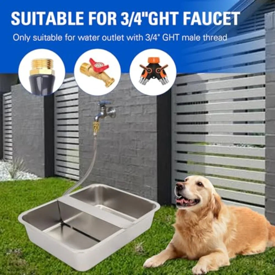 Automatic Water Dispenser for Dogs Livestock Water Trough 4 Gal Large Size Stainless Steel Waterer Feeder Outdoor Automatic Dog