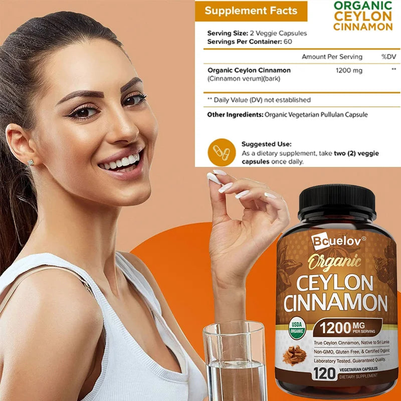 Organic Ceylon Cinnamon Capsules - 1200mg Per Serving - Joints Healthy, Antioxidant Supports