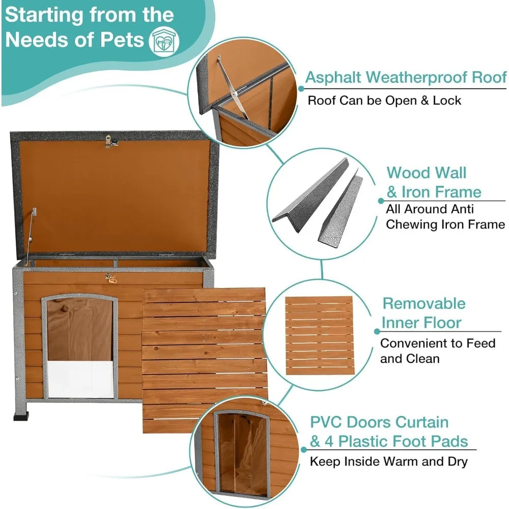 Outdoor Heated Dog House Anti Chew Iron Frame Insulated Shelter
