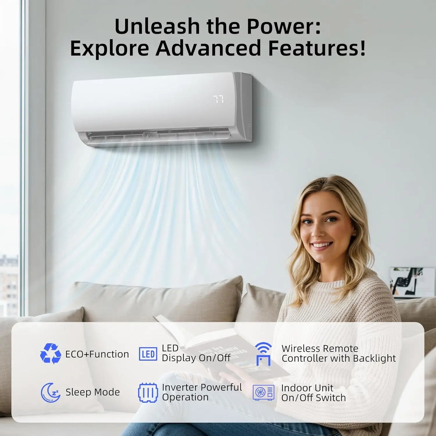 12000BTU Mini Split Air Conditioner Heat Pump 19 SEER2 110V Cools 750sqft Ductless Inverter Pre-Charged Condenser Custom