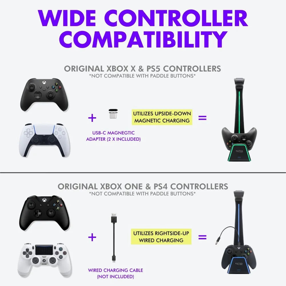 3-in-1 Gaming Headset and Controller Stand for PS5 and Xbox Series X - Charging Station, Holder, and Headphone Stand for Desk