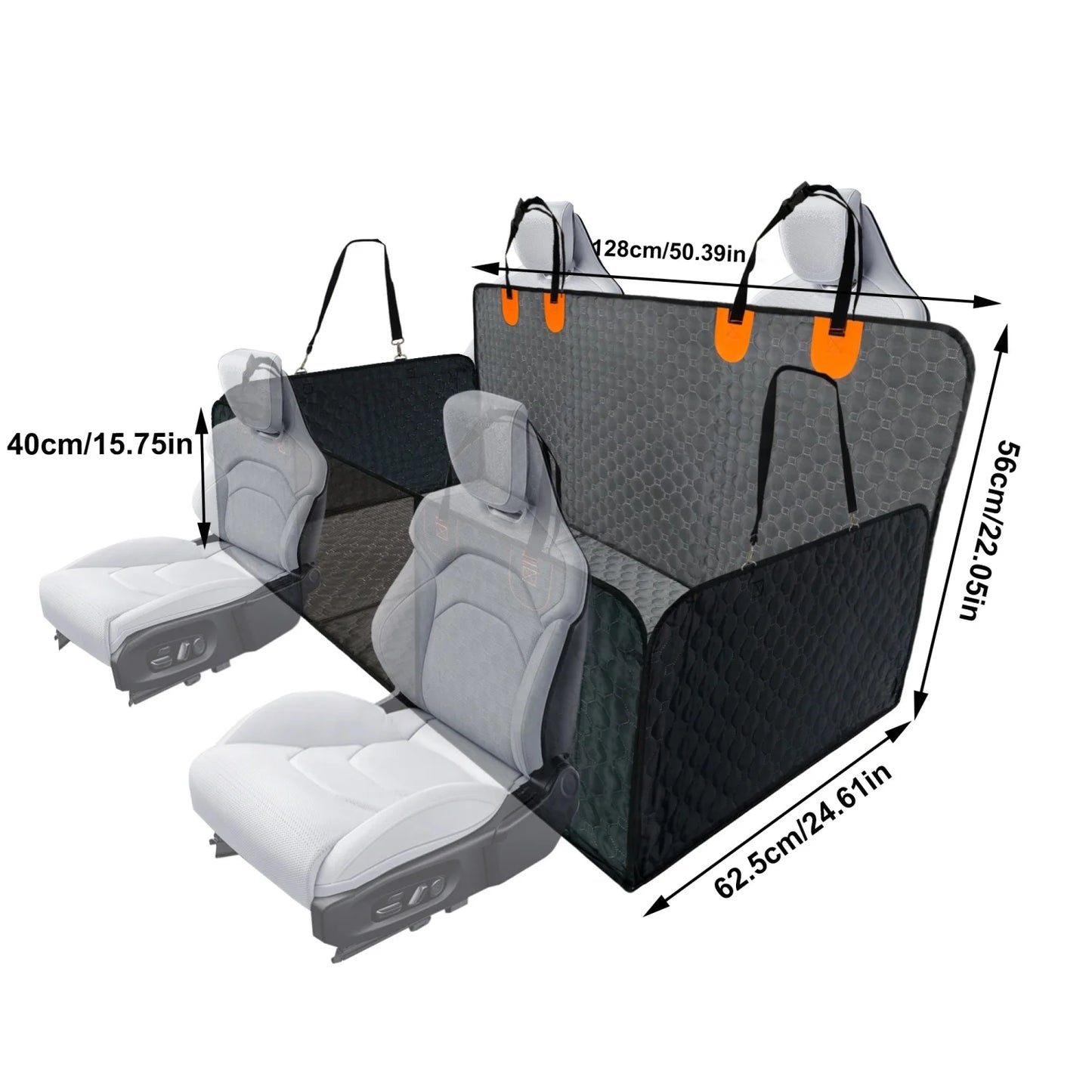 Dog Car Seat Cover for Pets Waterproof Car Back Seat Extender Dog Hammock Bed Hard Bottom Backseat Protector with Pockets