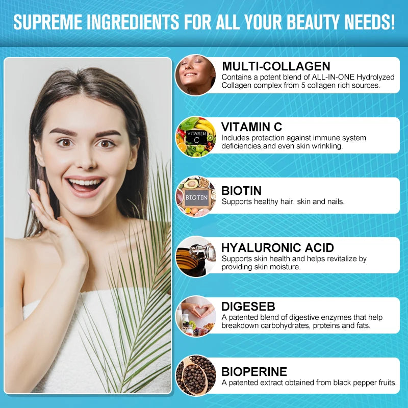 GPGP GreenPeople Multi Collagen Complex Capsule Collagen Hydrolyzed Protein for Hair,Skin,Nails for Women & Men Anti-Aging