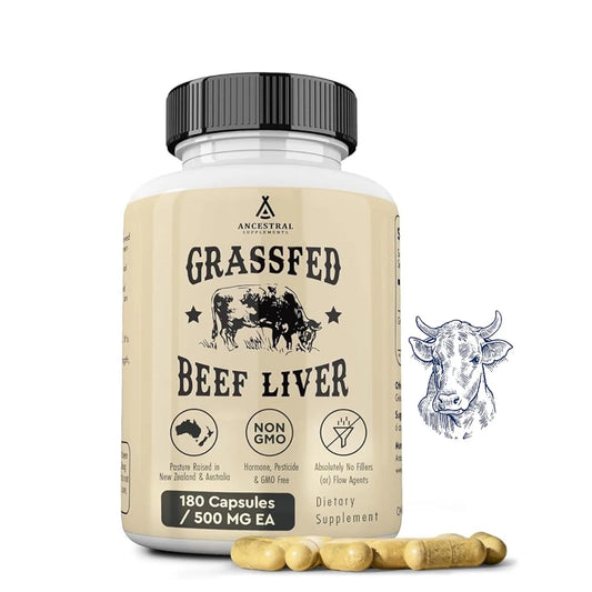 Grass Fed Beef Liver 180 Capsules, Supports Energy Production, Detoxification, Digestion, Immunity and Full Body Wellness
