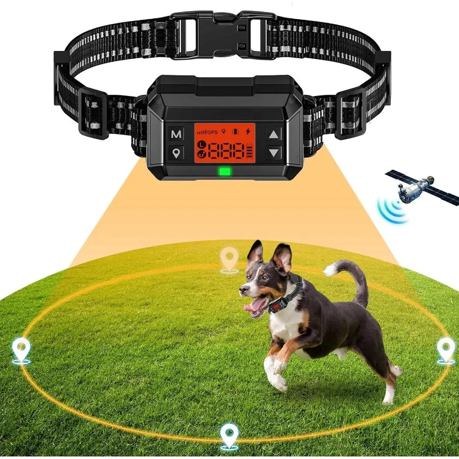 GPS Wireless Dog Fence with GPS Waterproof Pet Containment System Range 992997FT Adjustable Strength for Outdoor Dogs Harmless