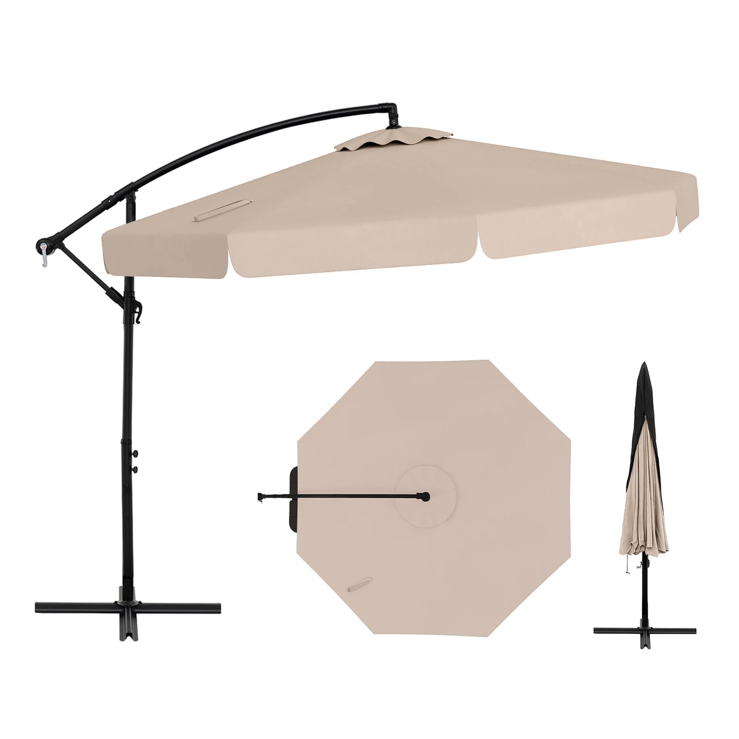 10FT Offset Hanging Umbrella Patio Cantilever Umbrella with Cover