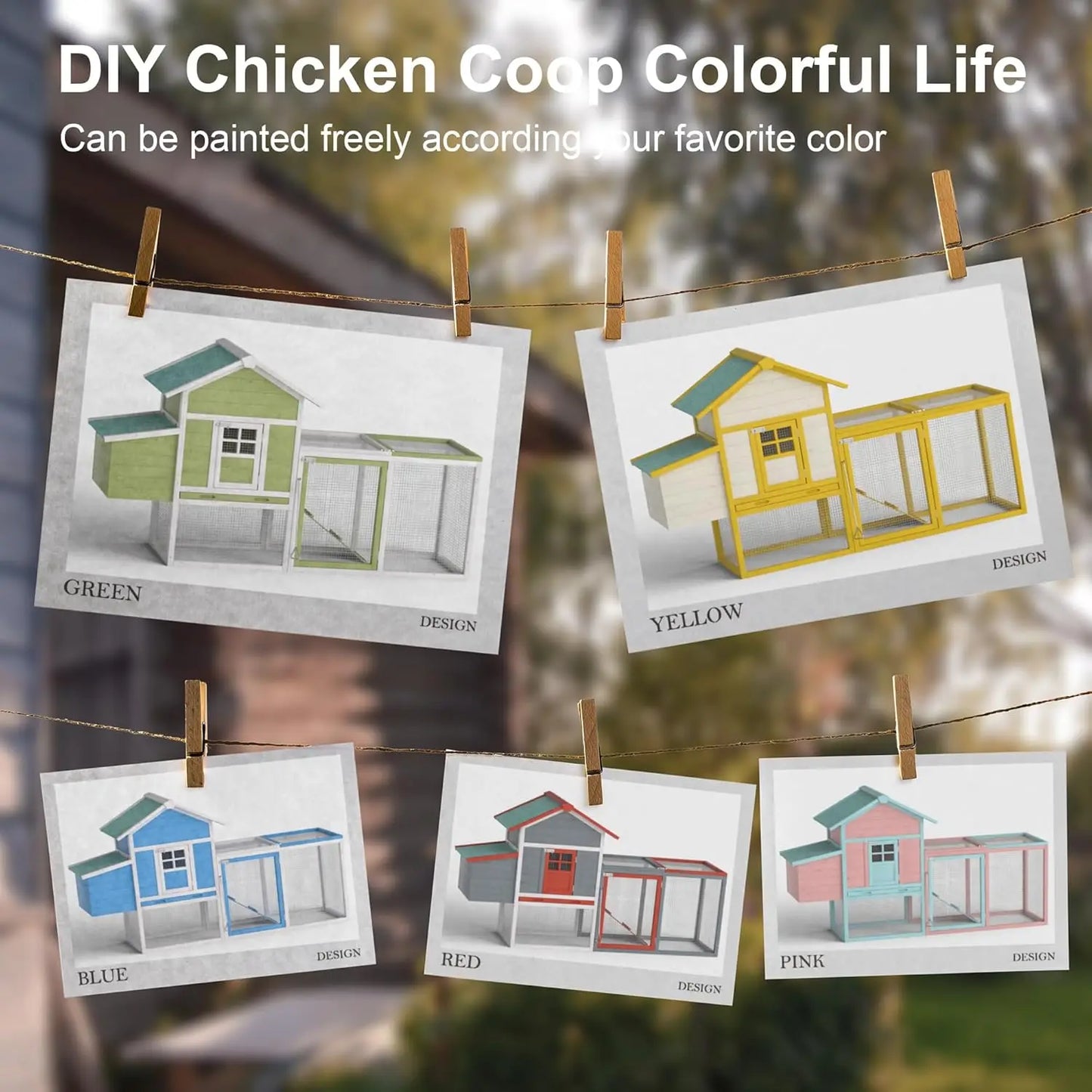 Outdoor Chicken Coop for 2-4 Chickens Wooden Hen House Poultry Pet Hutch Run Cage w/Waterproof Asphalt Roof, Ramp,, Customized