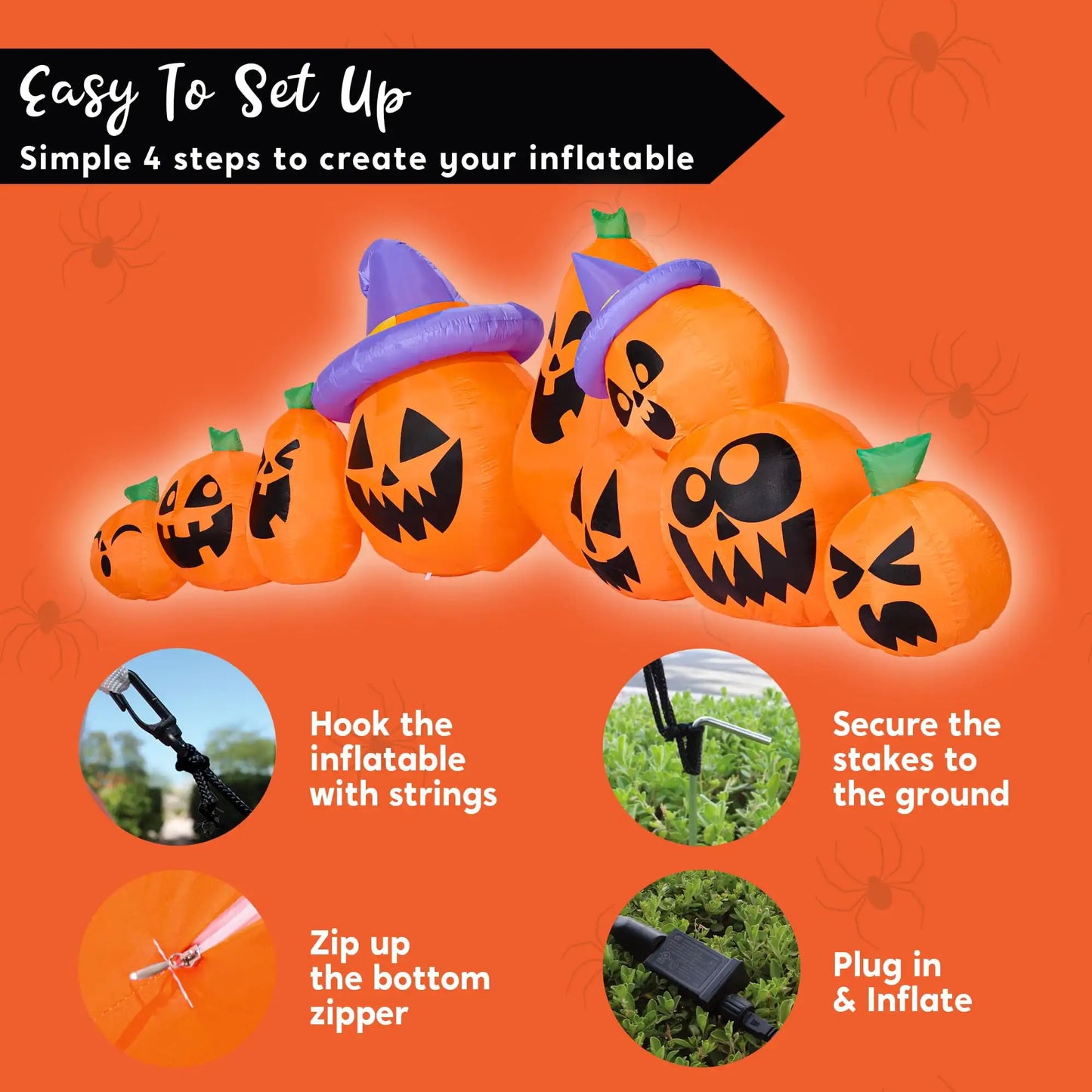12.5 FT Long Pumpkin Halloween Inflatable with Witch Hat Decorations Inflatables with Build-in LEDs for Halloween Decor