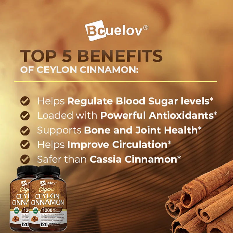 Organic Ceylon Cinnamon Capsules - 1200mg Per Serving - Joints Healthy, Antioxidant Supports