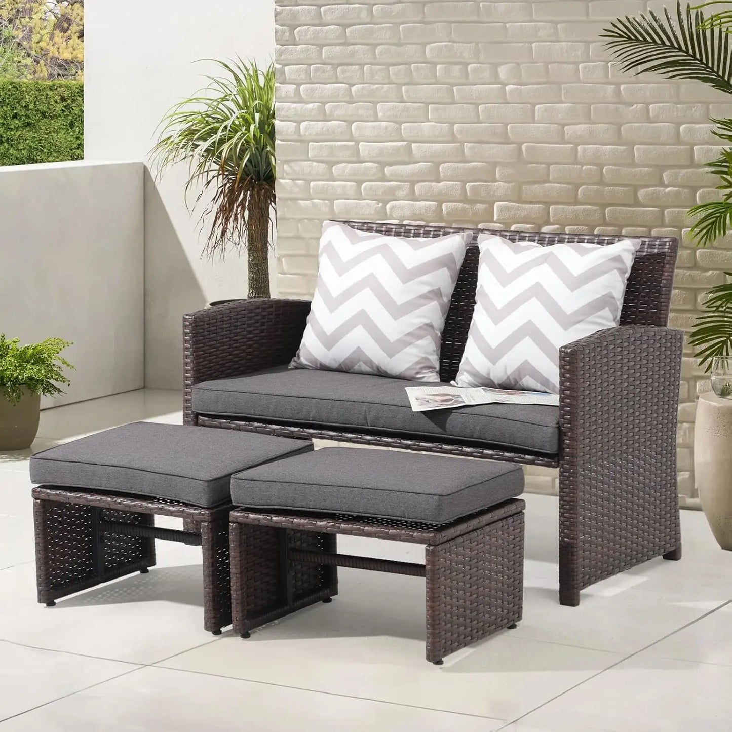 Outdoor Loveseat 3 Piece Patio Furniture Set Outdoor Conversation Set All-Weather Wicker Love Seat with, Customized