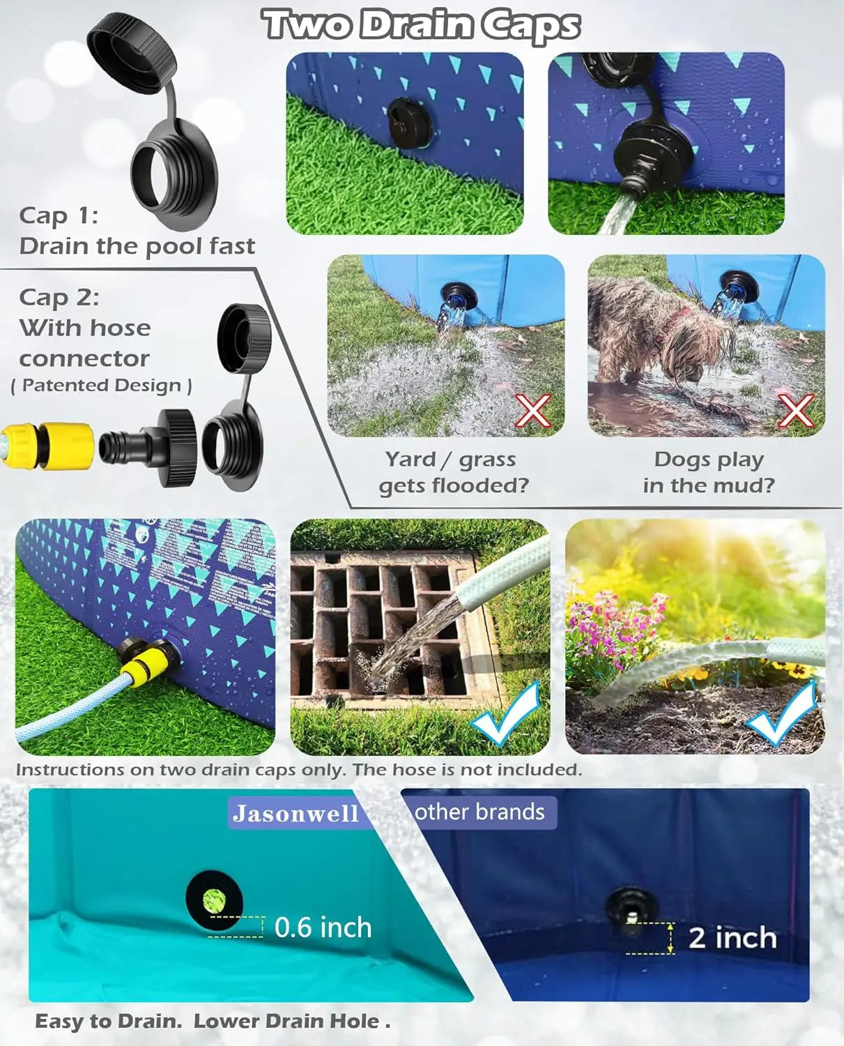 Foldable Hard Plastic Kiddie Pool for Kids & Dogs - Collapsible Wading Pool with Drain, 71 Inch