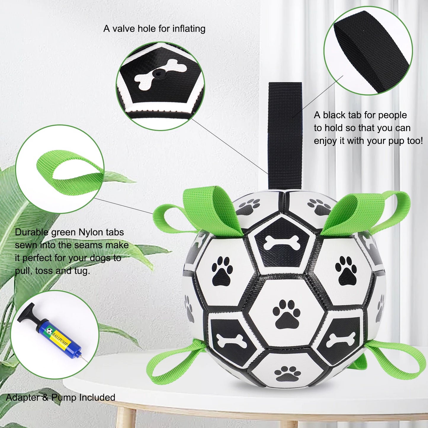 Dog Soccer Ball With Straps Tug Of War Interactive Leather Toy